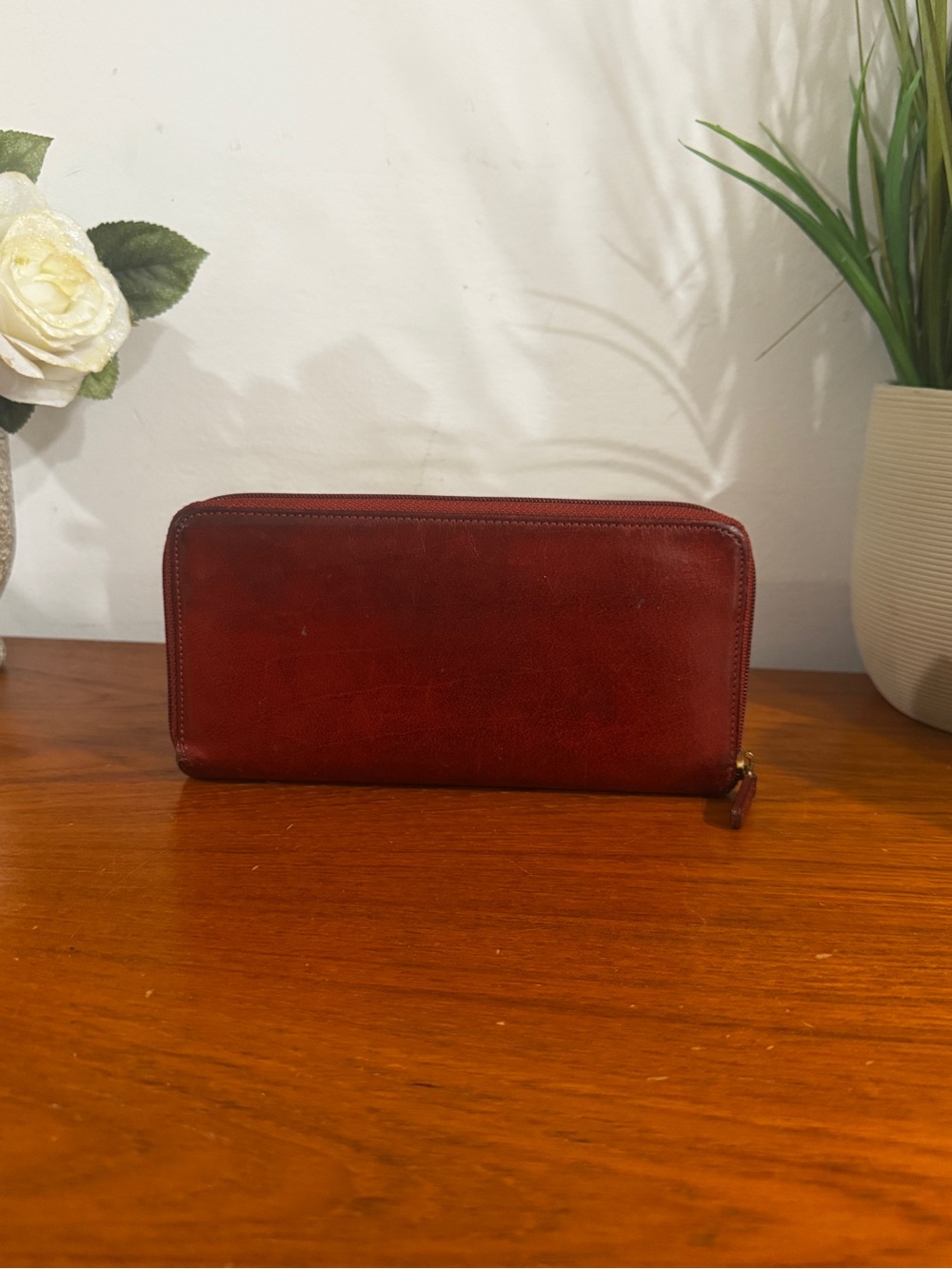 Coach vintage Leather Zip-Around Wallet in Deep Red